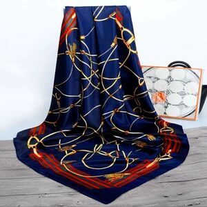 Nautical Luxury Blue Satin Scarf 35.4" x 35.4" New Fashion Wrap Scarf